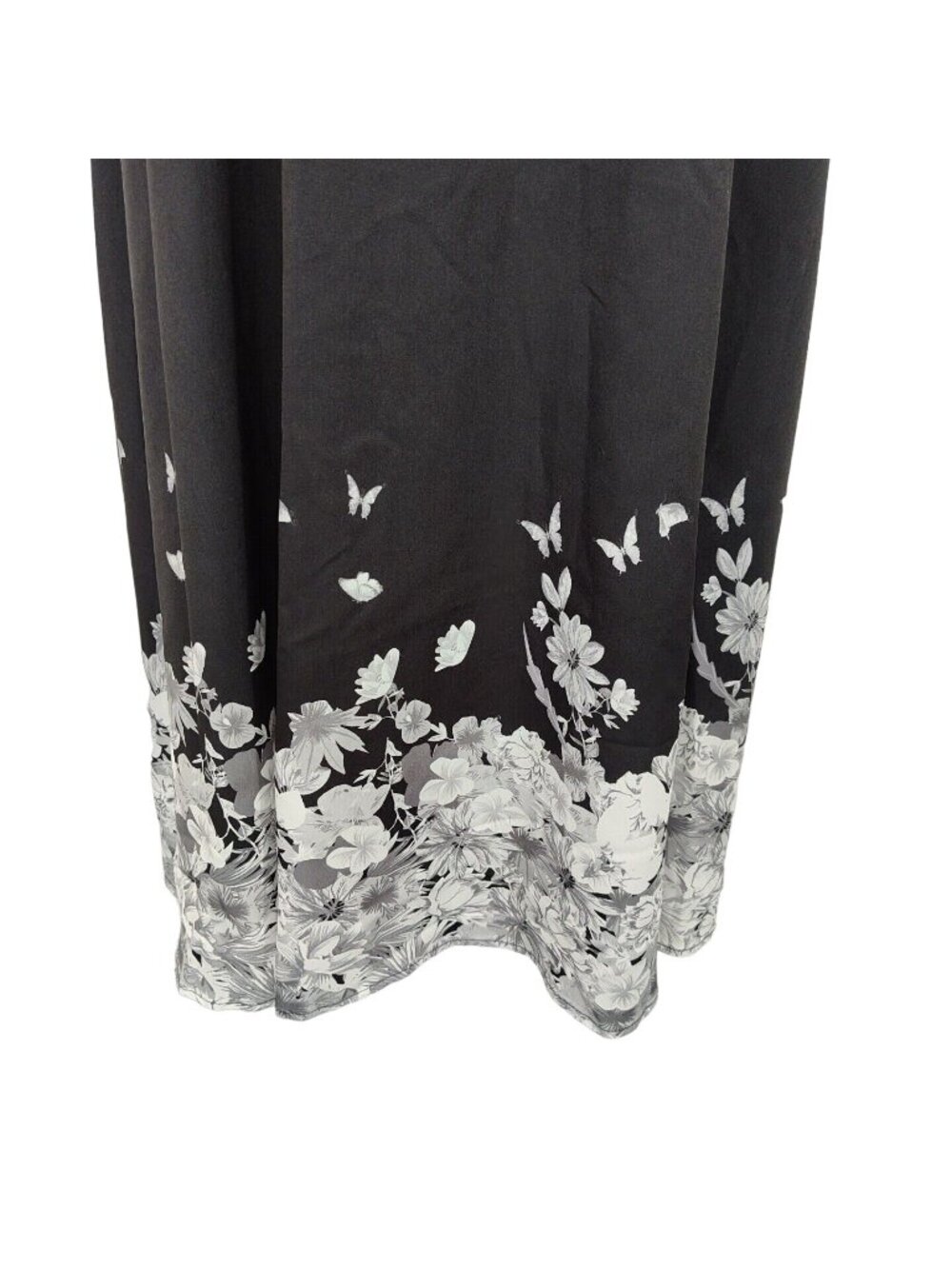 Hekka Black Grey Floral A-line V-neck Dress Women Size M Short Sleeve - Picture 3 of 5